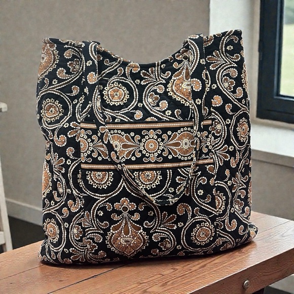 Vera Bradley Handbags - Vera Bradley Tote Bag "Cafe Latte" Brown Black Gold Paisley Quilted Shoulder Bag